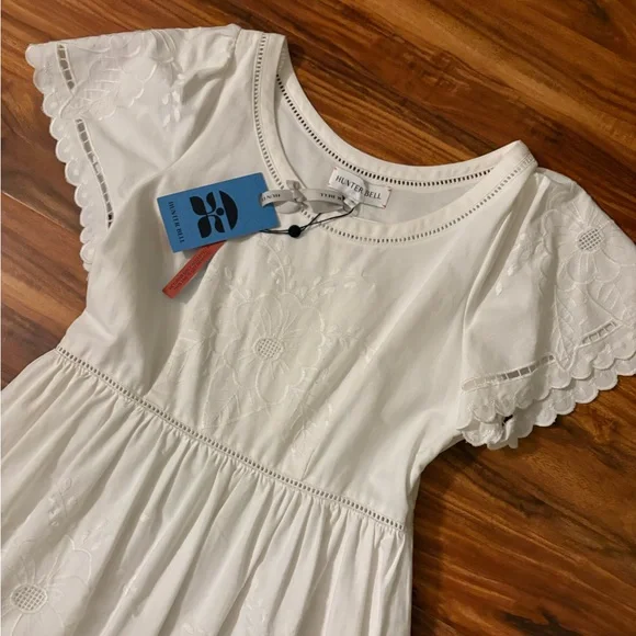 NWT Hunter Bell Womens Marley White Lace Embroidered Flutter Sleeve Sun Dress 8 - Picture 7 of 13